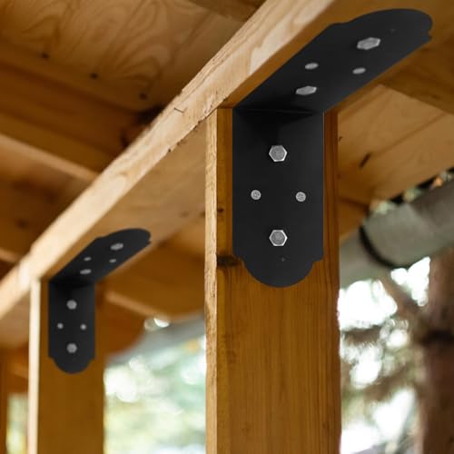 2 Pcs 90 Degree Angle Bracket, Heavy Duty L Brackets Support Angle Brace Carbon Steel Right Angle Flat Plate Bracket with Screws for Repair House Wood Lumber Timber Connectors - style: Flush Inside 45-Degree