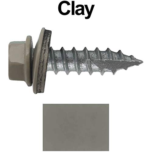 14 x 1 Clay Metal Roofing Screws - Hex Washer Head- Self-Starting/Tapping - EPDM Washer. 1 x 250 Count Bag - 250 Screws - color: CLAY, size: 1"