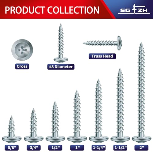#8 x 1-1/2" Wood Screw 500Pcs Alloy Steel Standard Thread Truss Head Fast Self Tapping by SG TZH - color: Silver - Alloy Steel, size: #8 x 1-1/2"