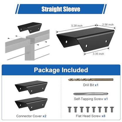 CKE Flat Handrail Accessories, 2 Pack Aluminum Extension Handrail Connector, Straight Sleeve for Black Cable Railing Post System, Handrail Connector for Flat Top Rail Straight Handrail Fitting HF05 - size: Straight Sleeve
