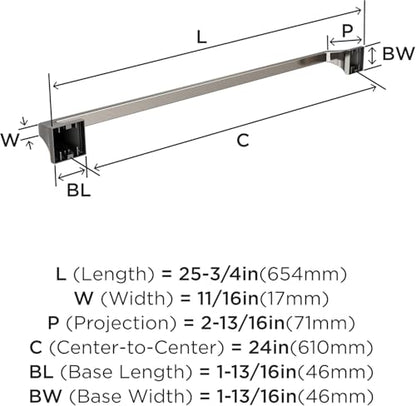 Amerock Mulholland 24" Brushed Nickel Towel Bar - color: Brushed Nickel, size: 24 Inch (610 mm)