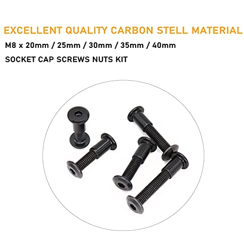 50pcs Black M8 Countersunk Rivet Socket Cap Connecting Bolts Cap Nuts Assortment Kit, M8 x 20mm/25mm/30mm/35mm/40mm - size: M8 x 20mm/25mm/30mm/35mm/40mm 25-Pack