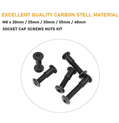 50pcs Black M8 Countersunk Rivet Socket Cap Connecting Bolts Cap Nuts Assortment Kit, M8 x 20mm/25mm/30mm/35mm/40mm - size: M8 x 20mm/25mm/30mm/35mm/40mm 25-Pack