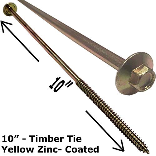 BRAUNY BOY - #12 x 10”- Extra Long Structural Lag Heavy Duty Construction Wood Screw – Yellow Zinc Corrosion Resistant Coating Exterior Timber, Landscape - Easy HEX HEAD DRIVE – Flange Head 10 in (25)