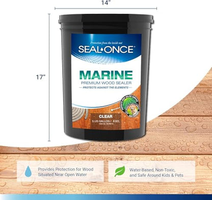 SEAL-ONCE Marine Waterproof Wood Sealer and Stain, Clear, 5 Gallon