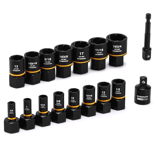CASOMAN 17-Piece 3/8" Drive Bolt Impact Extraction Socket Set, Stripped for Damaged Rusted Frozen Studs Rounded Bolts, Nuts & Screws, CR-MO - size: 17-Piece