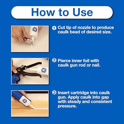 GE All Purpose Silicone Caulk, White, 10.1 fl oz Cartridge, 1 Pack - 100% Waterproof Silicone Sealant, Stronger Adhesion, Freeze & Sun Proof - size: 1 Pack, style: White
