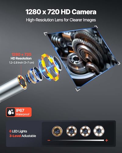 VEVOR Articulating Borescope with 0.15" Ultra Slim Lens, Two-Way Articulated Endoscope with Light, 5" HD IPS Screen, 8X Zoom, 5000mAh Inspection Camera for Auto, Tight Mechanical Spaces - size: 0.15-inch Probe