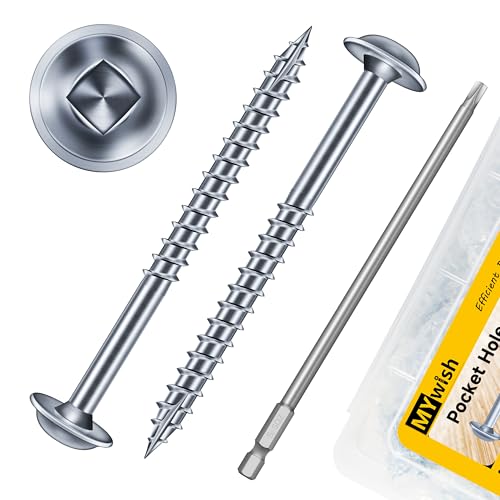 Mywish 600Pcs Pocket Hole Screws 2 Inch, Wood Screws #8 x 2 Washer Head Square Drive Self Tapping Pocket Screws, Zinc Plated, with 150MM Pocket Hole Drill Bit - color: Zinc-Plated, size: #8 x 2"