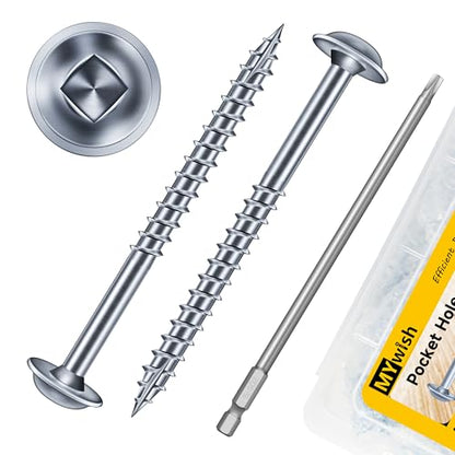 Mywish 600Pcs Pocket Hole Screws 2 Inch, Wood Screws #8 x 2 Washer Head Square Drive Self Tapping Pocket Screws, Zinc Plated, with 150MM Pocket Hole Drill Bit - color: Zinc-Plated, size: #8 x 2"