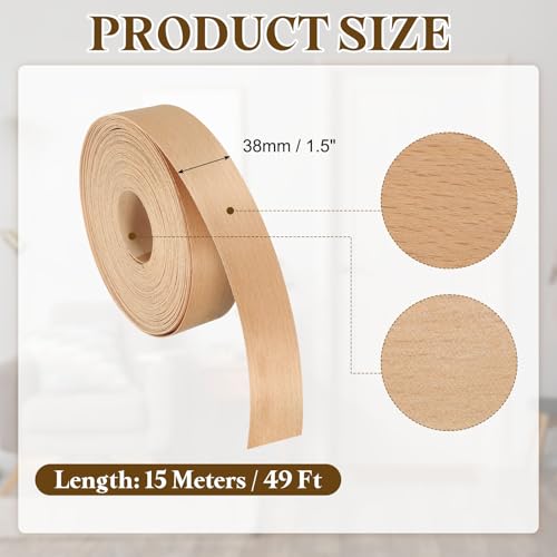 uxcell 1-1/2 Inch x 49ft Wood Veneer Edge Banding, Pre-Glued Flexible Beech Edging Strips, Iron on with Hot Melt Adhesive Wood Tape for Cabinet Repair and Furniture Restoration - size: 1-1/2 Inch x 49ft
