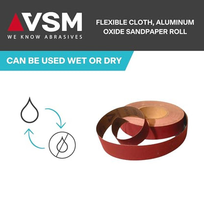 VSM 1-1/2" x 50yd (150'), 150 Grit (Fine) Aluminum Oxide Sanding Shop Roll, F-Weight Cotton Cloth Backed Sandpaper Roll for Hand Finishing, Woodworking, Metal Working, Polishing - style: 150 Grit