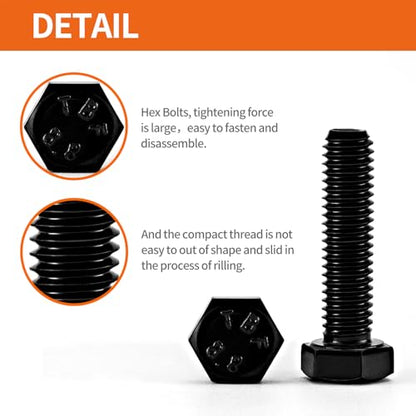 M5-0.8 x 50mm Heavy Duty Hexagon Bolts Hex Head Screws, 8.8 Grade Alloy Steel, Black Oxide Finish, Metric Machine Fully Threaded, 25PCS - size: M5-0.8 x 50mm(25PCS)