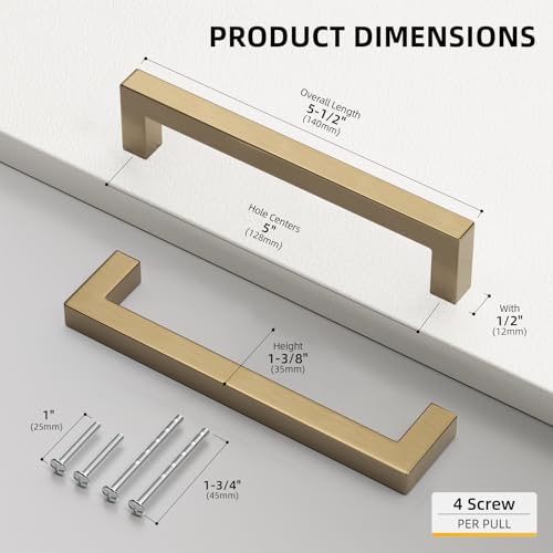Goldenwarm 10 Pack Champagne Bronze Cabinet Pulls Gold Cabinet Handles 5 Inch Champagne Drawer Pulls Brushed Bronze Drawer Handles Kitchen Dresser Hardware T Bar Square Hardware for Dresser Bedroom - color: Champagne Bronze, size: 5in Hole Centers
