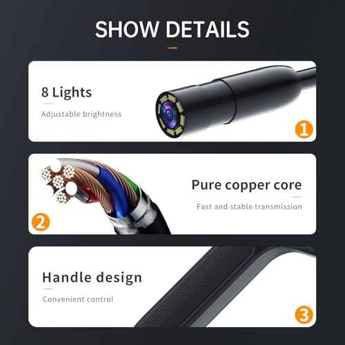 OUKENS Dual‑Lens Borescope Inspection Camera, 4.3 Inch IPS Split‑Screen Industrial Endoscope, IP67 Waterproof Snake Camera, 8+1 Adjustable LED Lights, 2600mAh Battery for Automotive HVAC Plumbing