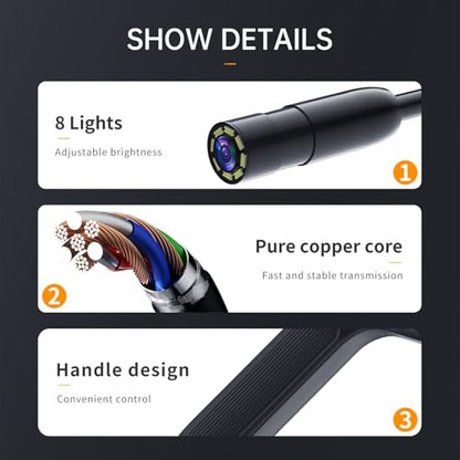 OUKENS Dual‑Lens Borescope Inspection Camera, 4.3 Inch IPS Split‑Screen Industrial Endoscope, IP67 Waterproof Snake Camera, 8+1 Adjustable LED Lights, 2600mAh Battery for Automotive HVAC Plumbing