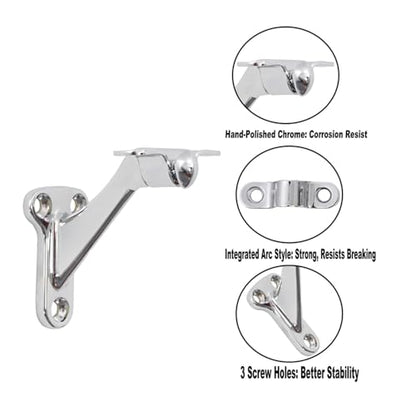 Triumph Hardware,3 Pack,3" Heavy Duty Handrail Bracket Polished Chrome,Stair Railing Bracket - color: Polished Chrome