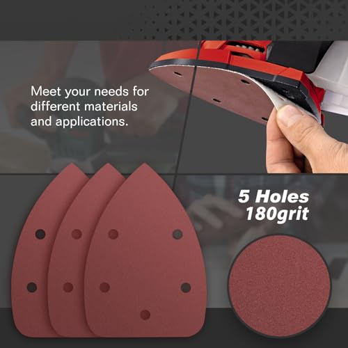 50PCS Mouse Detail Sander Sandpaper, 180 Grits Triangle Sanding Pads, 5 Holes Sanding Sheets Sandpaper Assortment, Sander Pads Sander Paper Mouse Sand Paper for Sanding Polishing - size: 180 Grit