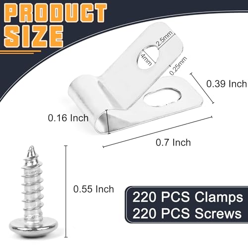 220 Pcs Fence Wire Clamps Stainless Steel Fencing Mounting Clips with 220 Pcs Stainless Steel Screws for 12-16 Gauge Welded Wire to Wood, Metal or Vinyl Fence(X220 Kit) - size: x220 Pcs