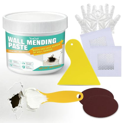 Drywall Repair Kit, 10.6oz White Spackle Paste, Patches, Scraper, Sandpaper - color: 8.8oz