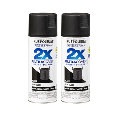 Rust-Oleum Painter's Touch 2X Ultra Cover Spray Paint, Semi-Gloss Black - color: Semi-Gloss Black, size: 12 Ounce (Pack of 2)