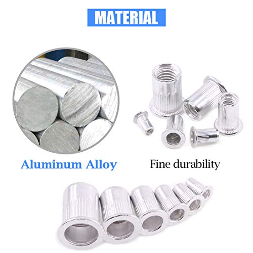 Glarks 110Pcs Aluminum Alloy M3 M4 M5 M6 M8 M10 Flat Head Metric Threaded Rivetnut Insert Nutsert Rivet Nut Assortment Kit