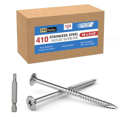#8 x 2.5 Stainless Steel Deck Screws, 150Pcs 410 Grade Stainless Steel - size: #8 × 2-1/2"