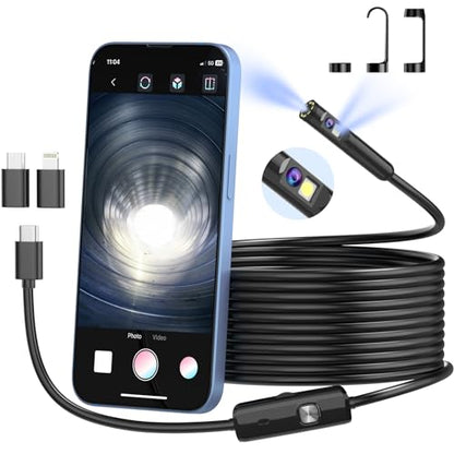 BlueFire 16.4FT Endoscope Borescope, 8+1 LED Semi-Rigid Snake Camera - size: 16.4 FT