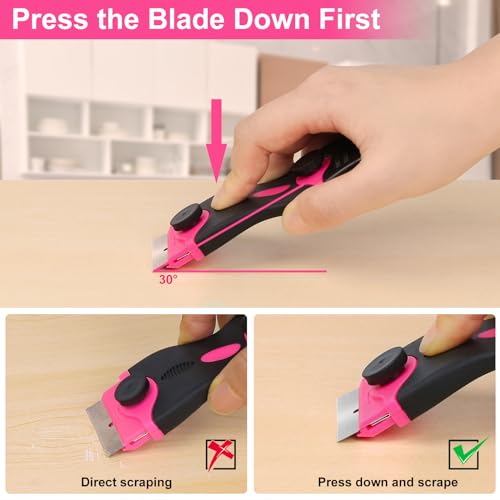 THINKWORK 2Pack Razor Blade Scraper with 20Pcs Blades - color: Pink-2pack+20pcs