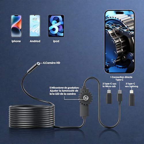 Borescope Camera, 16.4FT Single Lens for iOS and Android - size: 16.4FT-SL