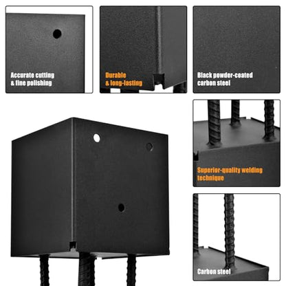 6 Pack 6x6 Metal Post Base Holder Bracket for Concrete Deck (Black) - size: 6IN, style: 6Pcs