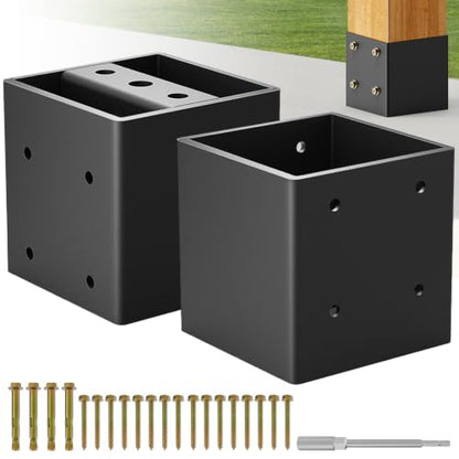 4x4 Post Base, Concealed Fastener Concrete Post Anchor,Elevated Post Base - size: 4×4inch 2PCS