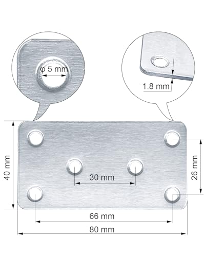 20 Pack Flat Mending Plate for Wood, Sliver 3.1''X1.5'' Metal Mounting Plates with 6 Holes, Stainless Steel Flat Straight Brace Bracket for Furniture, Cabinets, DIY & Construction - size: 20 Pack 3.11 x 1.57 x 0.07 inch, Sliver