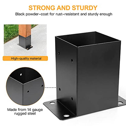 4 x 4 Post Base 4 PCS,Inner Size 3.6"x3.6"Deck Post Base,Heavy Duty Metal Black Powder Coated Post Brackets,for Pavilion Deck Railing Support Deck Base Plate, Support Bolt Down - size: 4 Pieces