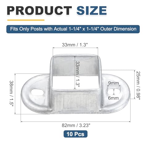 uxcell 10 Pack Square Post Flange Base, Fits 1.3x1.3 Square Tube Galvanized Steel Wall Mount Rail End Bracket Square Base Connector for Deck Fence Railing Handrail Mounting - size: 1-1/4" x 1-1/4"