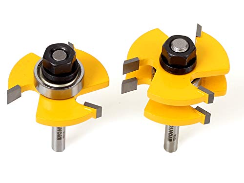 YONICO Tongue and Groove Router Bits Set Up to 3/4-Inch Stock 1/2" Cutting Depth 2 Bit Set 1/4-Inch Shank for Edge-to-Edge Hardwood Flooring, Paneling, Cabinet Door, Plywood Sheathing 15221q - style: Up to 3/4" Stock - 1/2" Depth - 1/4" Shank
