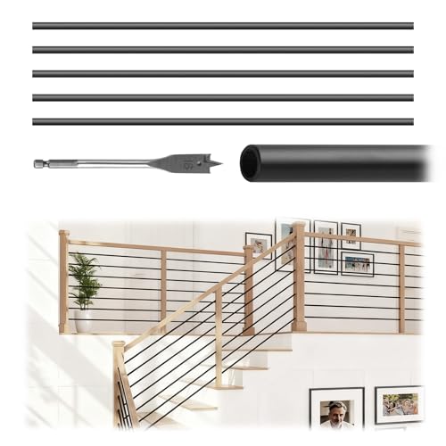 5 Foot x 5/8-inch Round Horizontal Bar Baluster for Stair Remodel- Wrought Iron Hollow Staircase Metal Spindles for Indoor Staircase-Matte Black 5 Pack - size: Iron-5 Feet-2mm