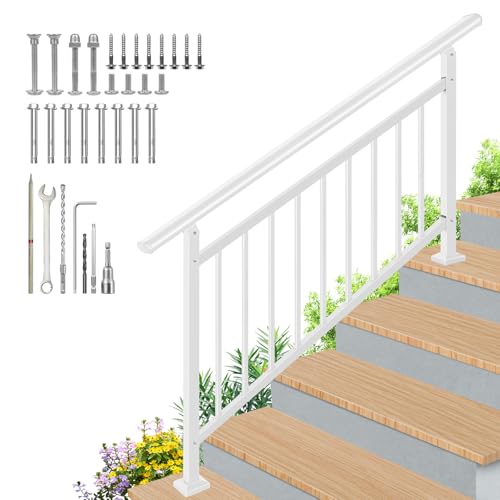 Upgrade White Adjustable 5 Steps Handrail, 65"x38" Stair Railing Kit - color: White, size: 5 Steps