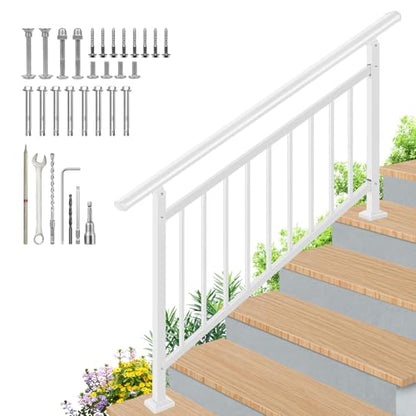 Upgrade White Adjustable 5 Steps Handrail, 65"x38" Stair Railing Kit - color: White, size: 5 Steps