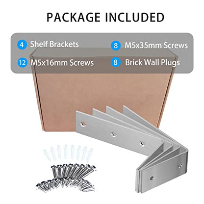 YUMORE 7 Inch Shelf Bracket, Heavy Duty L Bracket, Brushed Nickel, 4 Pack - color: Brushed Nickel, size: 7"x4"x1.8"