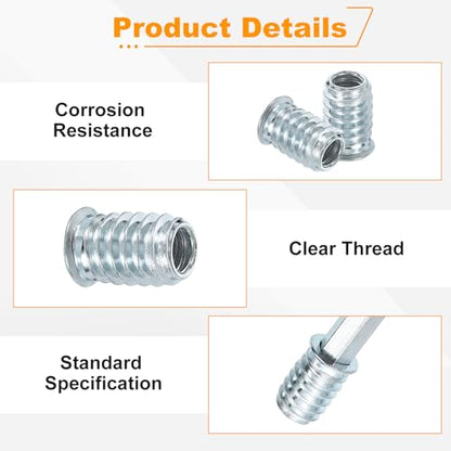 uxcell 50 Pcs Threaded Insert for Wood, 5/16" - 18 Carbon Steel Threaded Studs Hex Socket Drive Nut Inserts Screw in Nut Fastener Connector with Hex Wrench 20mm Length for Home, Silver - size: 5/16"-18x20mm