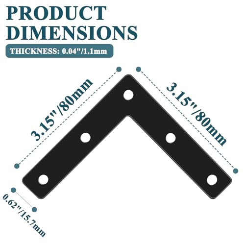 L-Shape Corner Brace Brackets, 3.15" x 0.62", 12 Pcs, Black - size: 3.15", style: L-Shape