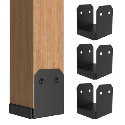 4 PCS 6x6 Post Base Brackets Black Coated for Deck Pergola Gazebo - color: Black