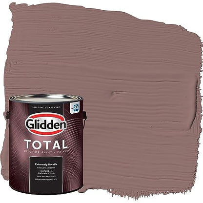 Glidden Total Exterior Paint & Primer All-in-One, Oakwood Brown/Red, Semi-Gloss, 1 Gallon - color: Oakwood Brown, size: 128 Fl Oz (Pack of 1)