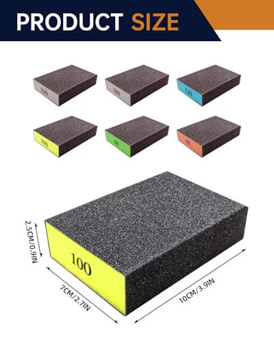 12Pcs Sanding Block Sponge Set, Reusable Sandpaper for Wood & Drywall - color: Yellow