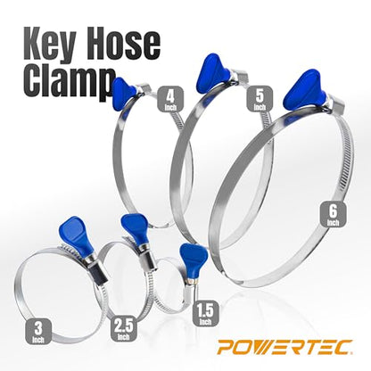 POWERTEC 70262-P2 2-1/2 Inch Key Hose Clamp, Thumb Screw Key Adjustable Stainless Steel Hose Clamps for Dust Collection, Dust Collector and Dryer Vent Hose, Pipe Clamp, RV Clamp,Worm Gear Clamp,20pack - size: 2-1/2 Inch, style: Key clamps (20 PK)