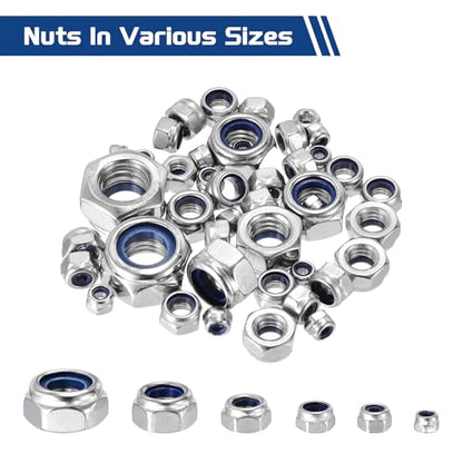 240Pcs M4-0.7 Nylon Locking Hex Nuts 304 StainlessSteel Silver - color: Silver, size: M4x0.7mm