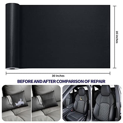 Leather Repair Patch Tape Kit, Self Adhesive Leather Repair for Furniture, Couch, Sofa, Car Seats,Office Chair,Vinyl Repair Kit.30inx16in - color: Black, size: 30 in x 16 in