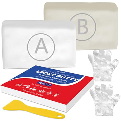 Epoxy Putty White, 12oz / 340g 2‑Part Pool & Plumbing Repair Clay - color: White
