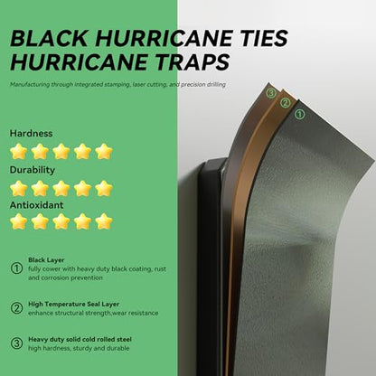 Black Hurricane Ties for Rafters,Hurricane Clips,Hurricane Brackets,Hurricane Straps for Shed,Rafter Hangers,Truss Brackets,Rafter Bracket(Left 25 pcs) - size: 25 Pcs, style: Black Left Hurricane Ties